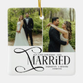 Minimal First Christmas Married Couples 2 Photos Keramisch Ornament (Voorkant)