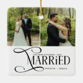 Minimal First Christmas Married Couples 2 Photos Keramisch Ornament (Achterkant)