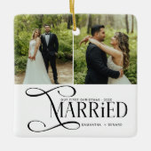 Minimal First Christmas Married Couples 2 Photos Keramisch Ornament (Voorkant)