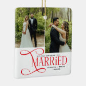 Minimal First Christmas Married Couples 2 Photos Keramisch Ornament (Rechts)