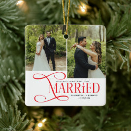 Minimal First Christmas Married Couples 2 Photos Keramisch Ornament