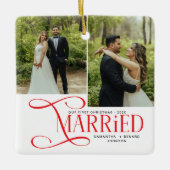 Minimal First Christmas Married Couples 2 Photos Keramisch Ornament (Voorkant)