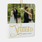 Minimal First Christmas Married Couples 2 Photos Keramisch Ornament (Rechts)