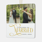 Minimal First Christmas Married Couples 2 Photos Keramisch Ornament (Links)