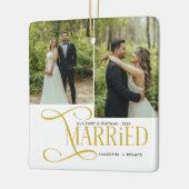 Minimal First Christmas Married Couples 2 Photos Keramisch Ornament (Links)
