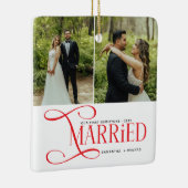 Minimal First Christmas Married Couples 2 Photos Keramisch Ornament (Rechts)