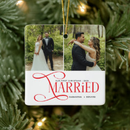Minimal First Christmas Married Couples 2 Photos Keramisch Ornament