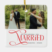 Minimal First Christmas Married Couples 2 Photos Keramisch Ornament (Voorkant)