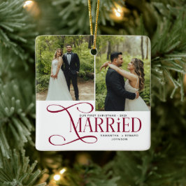 Minimal First Christmas Married Couples 2 Photos Keramisch Ornament
