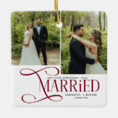 Minimal First Christmas Married Couples 2 Photos Keramisch Ornament (Voorkant)