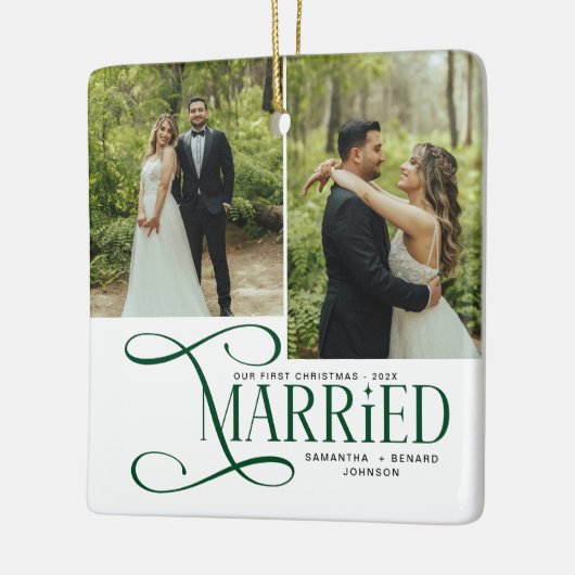 Minimal First Christmas Married Couples 2 Photos Keramisch Ornament (Links)