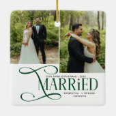Minimal First Christmas Married Couples 2 Photos Keramisch Ornament (Achterkant)