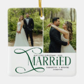 Minimal First Christmas Married Couples 2 Photos Keramisch Ornament (Voorkant)