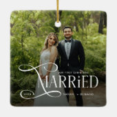 Minimal First Christmas Married Couples 2 Photos Keramisch Ornament (Achterkant)