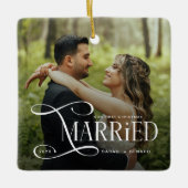 Minimal First Christmas Married Couples 2 Photos Keramisch Ornament (Voorkant)