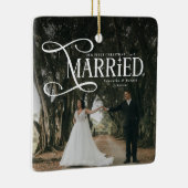 Minimal First Christmas Married Couples Photo  Keramisch Ornament (Rechts)