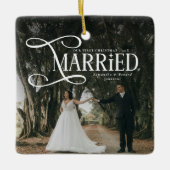 Minimal First Christmas Married Couples Photo  Keramisch Ornament (Voorkant)