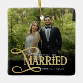 Minimal First Christmas Married Couples Photo Keramisch Ornament (Voorkant)
