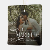 Minimal First Christmas Married Couples Photo Keramisch Ornament (Links)