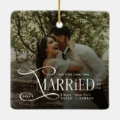 Minimal First Christmas Married Couples Photo Keramisch Ornament (Achterkant)