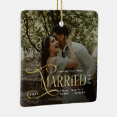 Minimal First Christmas Married Couples Photo Keramisch Ornament (Rechts)