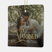 Minimal First Christmas Married Couples Photo Keramisch Ornament (Links)