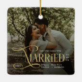 Minimal First Christmas Married Couples Photo Keramisch Ornament (Achterkant)