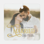 Minimal First Christmas Married Couples Photo Metalen Ornament (Achterkant)