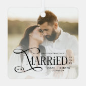 Minimal First Christmas Married Couples Photo Metalen Ornament (Achterkant)