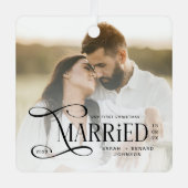 Minimal First Christmas Married Couples Photo Metalen Ornament (Voorkant)