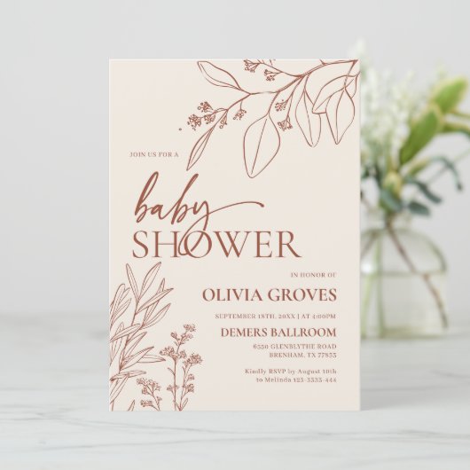 Minimal Floral Baby shower Invitation Kaart (Staand voorkant)