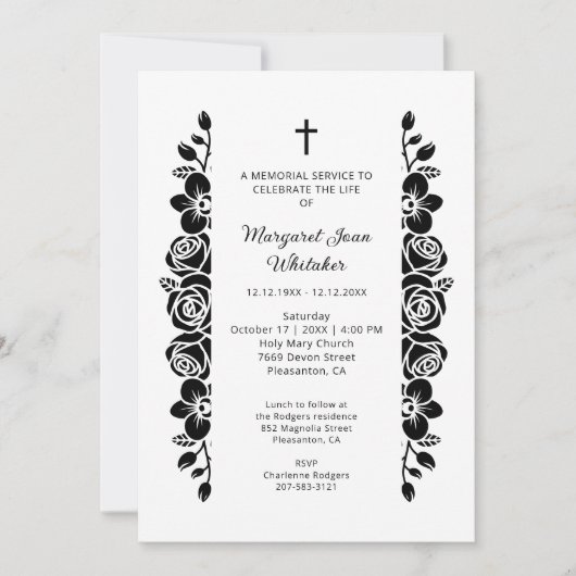 Minimal Floral Back & White Garland Photo Funeral Kaart (Voorkant)