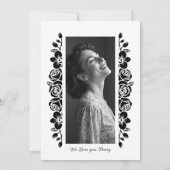 Minimal Floral Back & White Garland Photo Funeral Kaart (Achterkant)