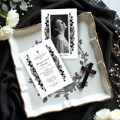 Minimal Floral Back & White Garland Photo Funeral Kaart