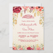 Minimal Floral Baraat Rood Moslim bruiloft Nikkah Kaart (Voorkant)