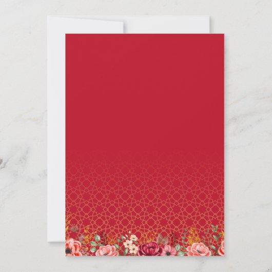 Minimal Floral Baraat Rood Moslim bruiloft Nikkah Kaart (Achterkant)