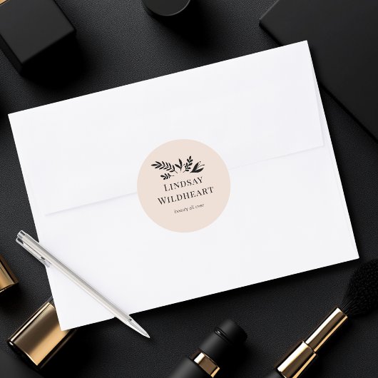 Minimal Floral Beige Botanical  Ronde Sticker