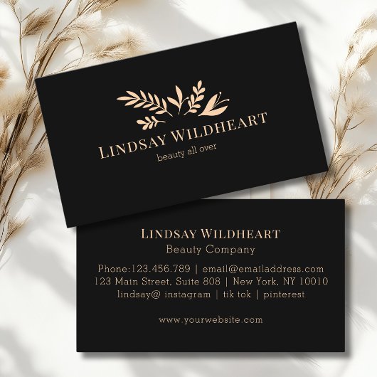 Minimal Floral Black Botanical Beauty Visitekaartje