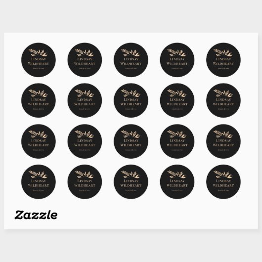 Minimal Floral Black Botanical  Ronde Sticker (Vel)