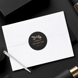 Minimal Floral Black Botanical  Ronde Sticker