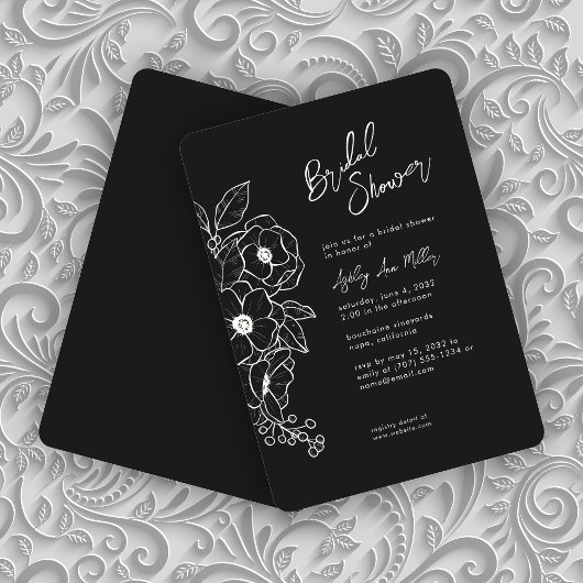 Minimal Floral Botanical Black Noir Vrijgezellenfe Kaart