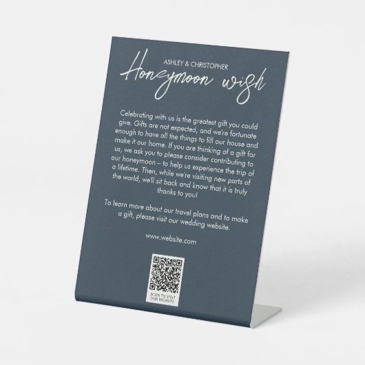 Minimal Floral Botanical Navy Blue Honeymoon Fund Reclamebord Met Voetstuk (Voorkant)