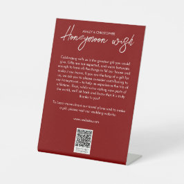 Minimal Floral Botanical Ruby Red Honeymoon Fund Reclamebord Met Voetstuk