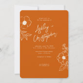 Minimal Floral Botanisch Sinaasappel Foto Bruiloft Kaart (Voorkant)