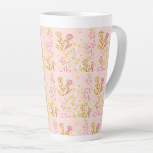 Minimal floral doodle pattern -pastel colour art latte mok (Rechterhoek)