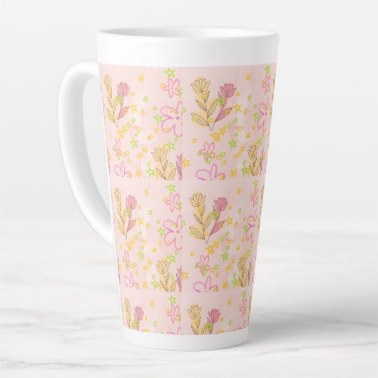 Minimal floral doodle pattern -pastel colour art latte mok (Linkerhoek)
