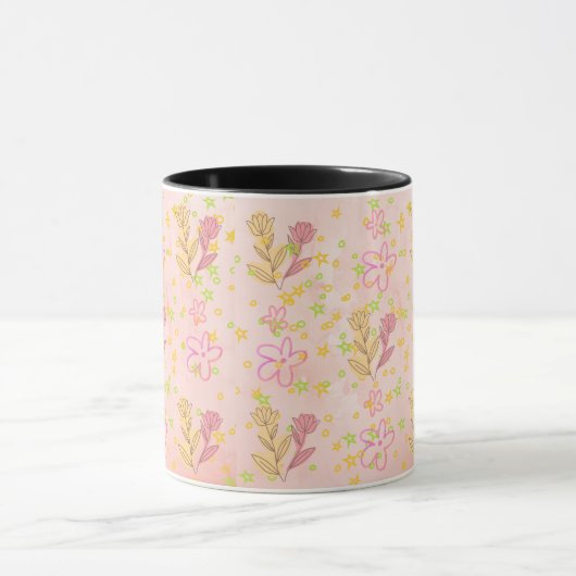 Minimal floral doodle pattern -pastel colour art mok (Midden)