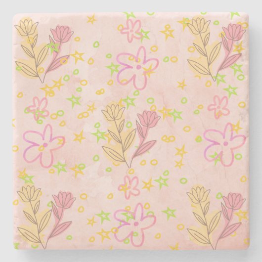 Minimal floral doodle pattern -pastel colour art stenen onderzetter (Voorkant)