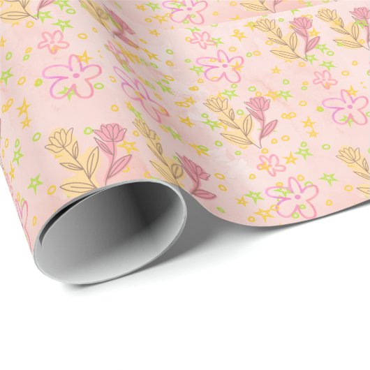 Minimal Floral Doodle Pattern –Pastel Pink pattern Cadeaupapier (Rol Hoek)