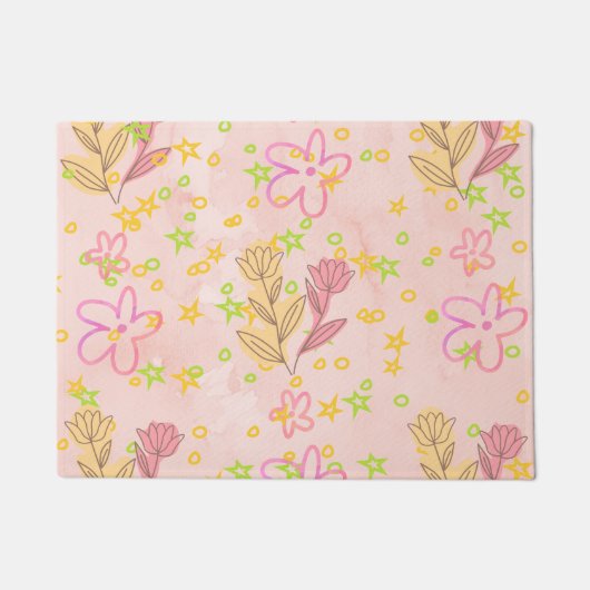 Minimal Floral Doodle Pattern –Pastel Pink pattern Deurmat (Voorkant)